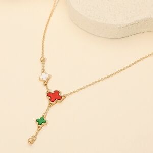 Colorful Cascading Quatrefoil Clover Chain Y Necklace Lariat Pendant